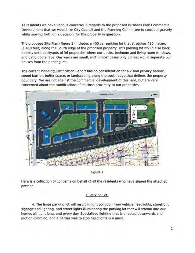 Exhibit E3 As residents we have various concerns in regards to the proposed Business Park Commercial Development that we would like City Council and the Planning Committee to consider gravely while