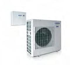 Air/water reversible heat pump for water heating up to 58 C and operating limits down to -15 C.