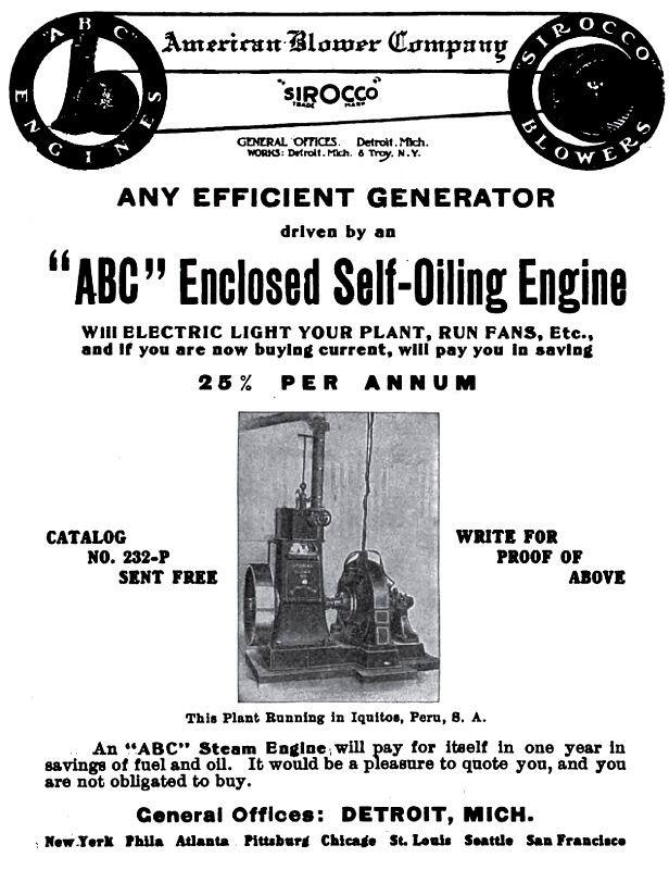 American Blower Company The Company continued to develop heating and ventilating systems.