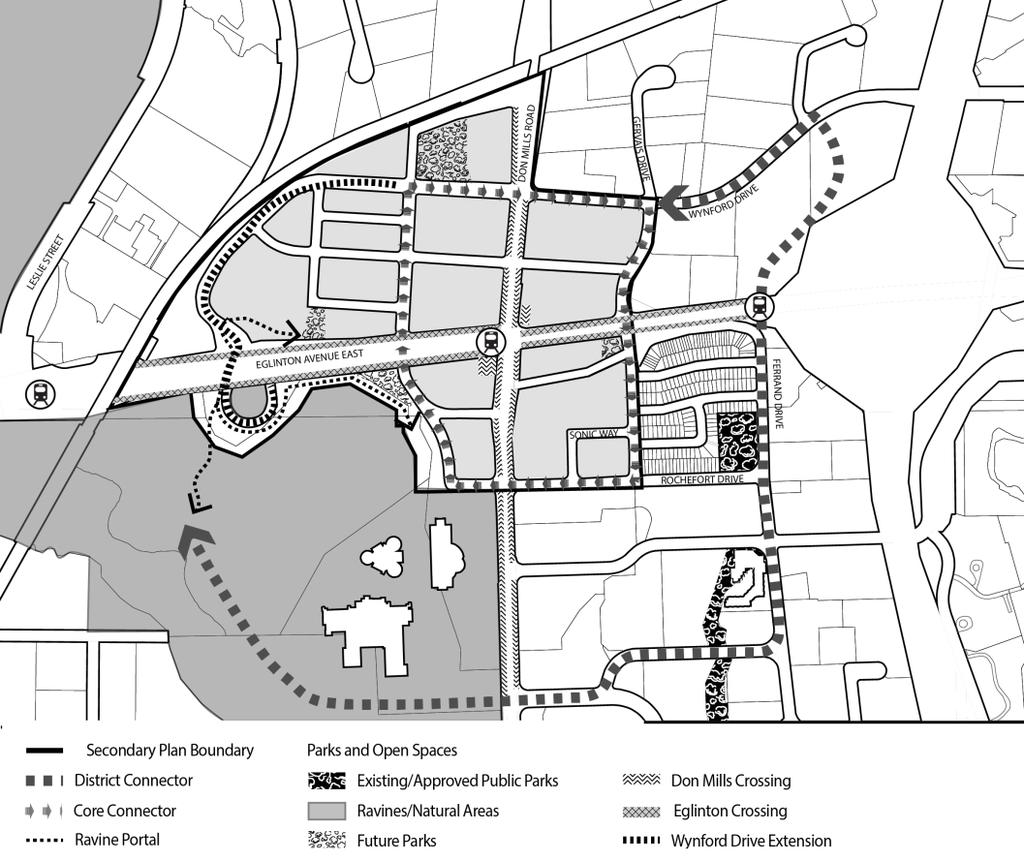 Figure 5 - Draft Public Realm Network In addition to providing the connections to the Character Areas that structure the new community, the public realm provides the foundation for the area's