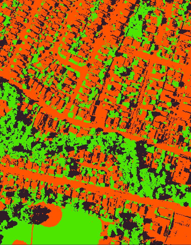 As it can be seen in the last image there are some black areas caused by shade that GIS cannot distinguish and therefore classifies it has no data.