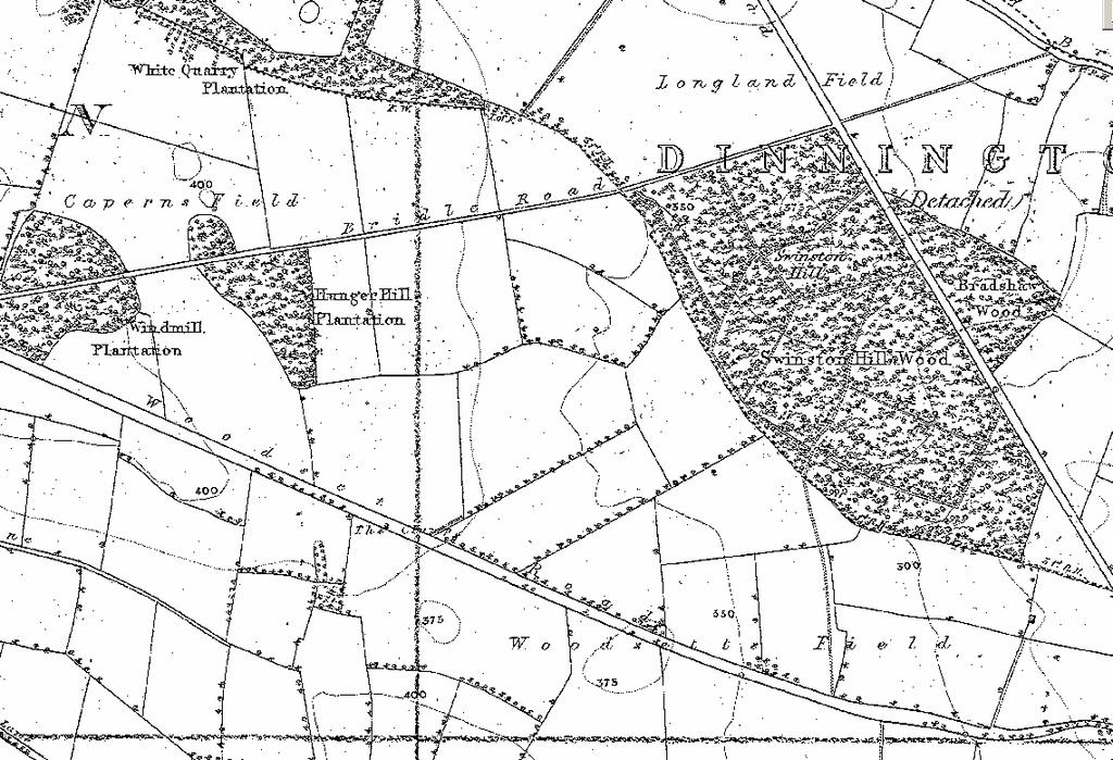 Figure 4: The 1850s first edition of the OS 6 inch to the mile survey of Yorkshire indicates former open field names as in this extract within the Surveyed Former Open Fields East of Dinnington and