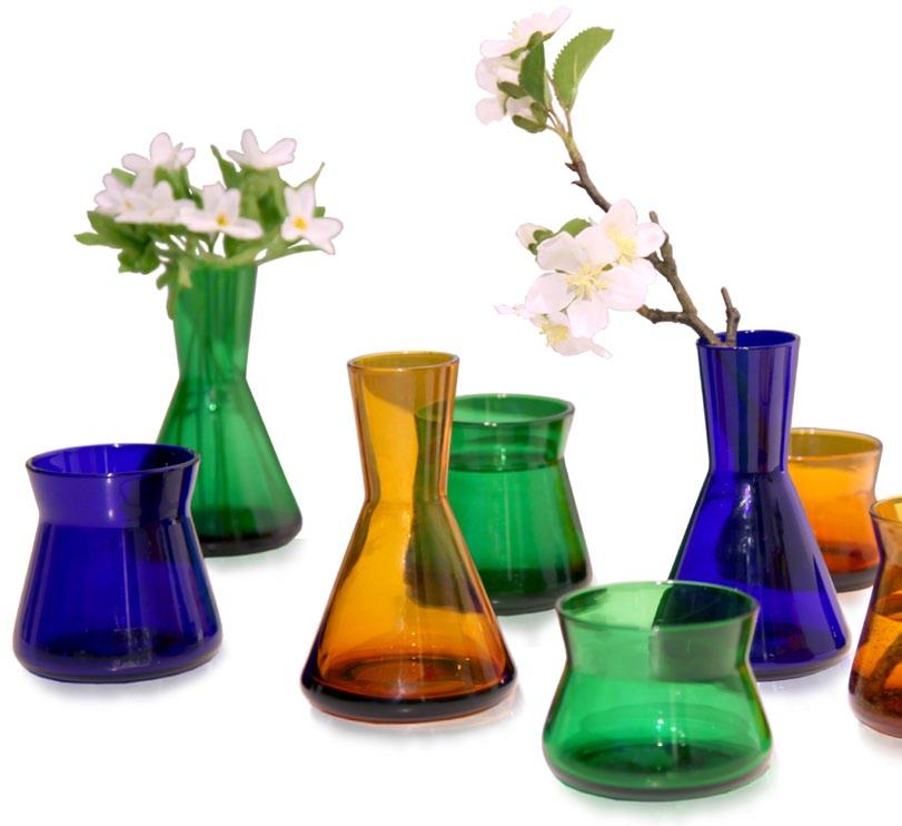 Title: Trio Vases Object: Miniature vases Client: Design House Stockholm Size: 8x8x6 cm/8x8x8 cm/8x8x12 cm Material: Coloured glass The Trio Vases are small.