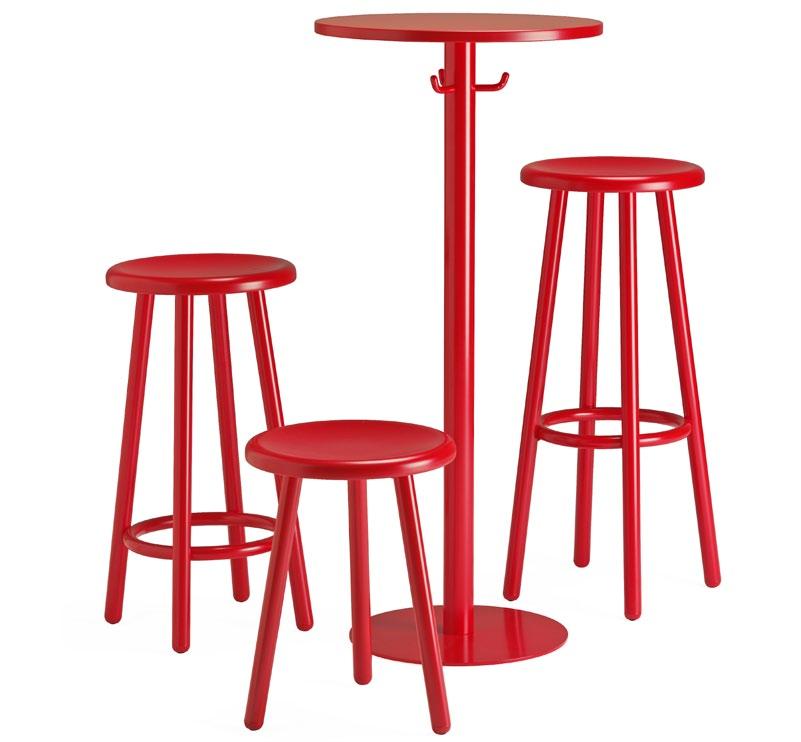 Title: Montmartre Object: Stools + espresso tables Client: Mitab Size: 50x50x95/110 cm (tables) 34x34x46 cm/40x40x66 cm/ 44x44x81 cm (stools) Material: Steel, birch Montmartre is a contemporary