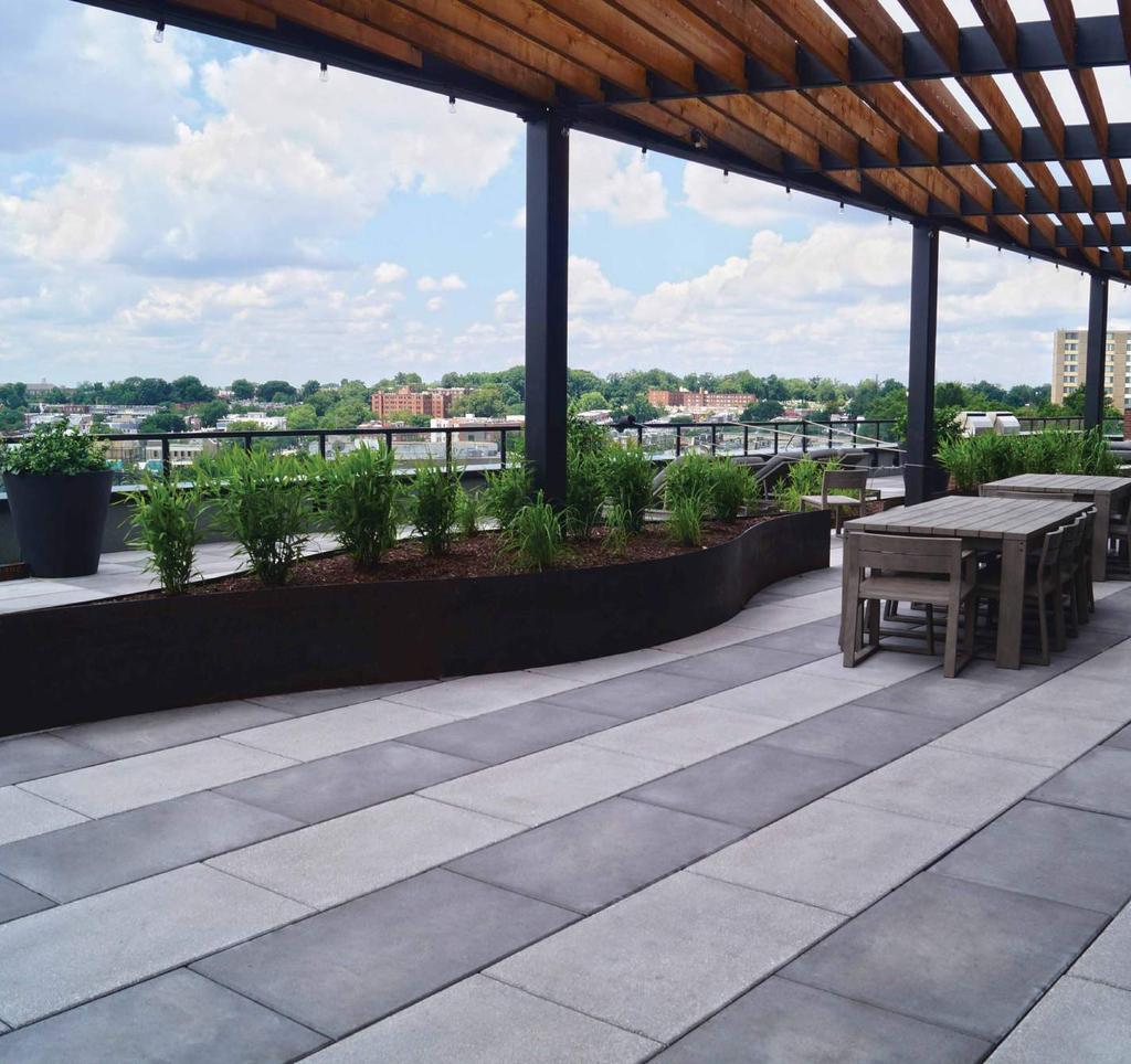 PLAZA & ROOF DECK PAVERS Extend outdoor living and commercial space with our plaza pavers manufactured with the same high strength and superior quality concrete as our architectural pavers.
