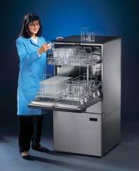 The bottom spindle rack included with the washer holds up to 34 pieces of labware and may be outfitted with specialized inserts to accommodate pipets.
