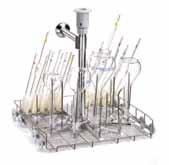 1488303 NARROW-NECKED GLASSWARE LM20DS 20-position universal flask washing trolley in stainless steel with 20 spigots and drying system connection.