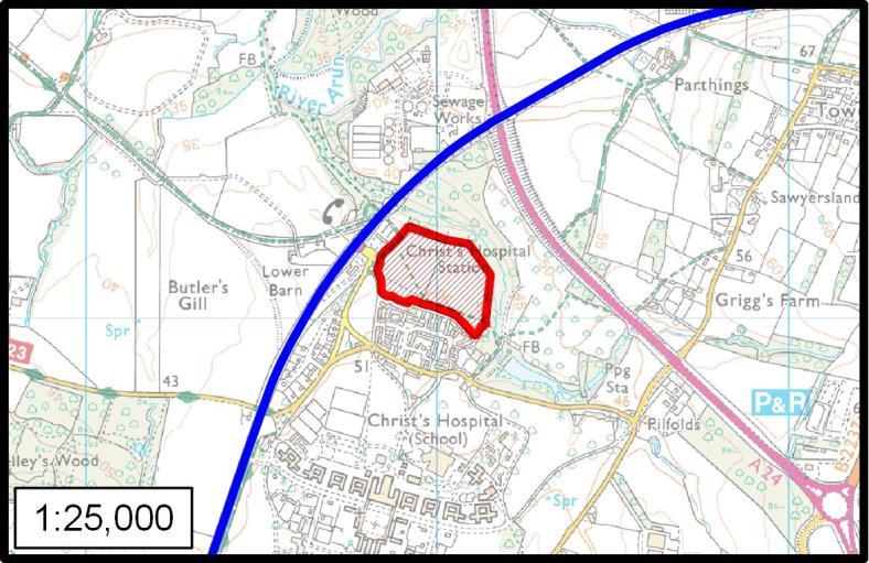 SITE ASSESSMENTS / SITE 6 The Warren, Christ s Hospital SITE 6 THE WARREN, CHRIST S HOSPITAL SITE & SITUATION Location TQ 14984 29139 Site Area 6 ha Developable Area 6 ha Current Use Grazing land