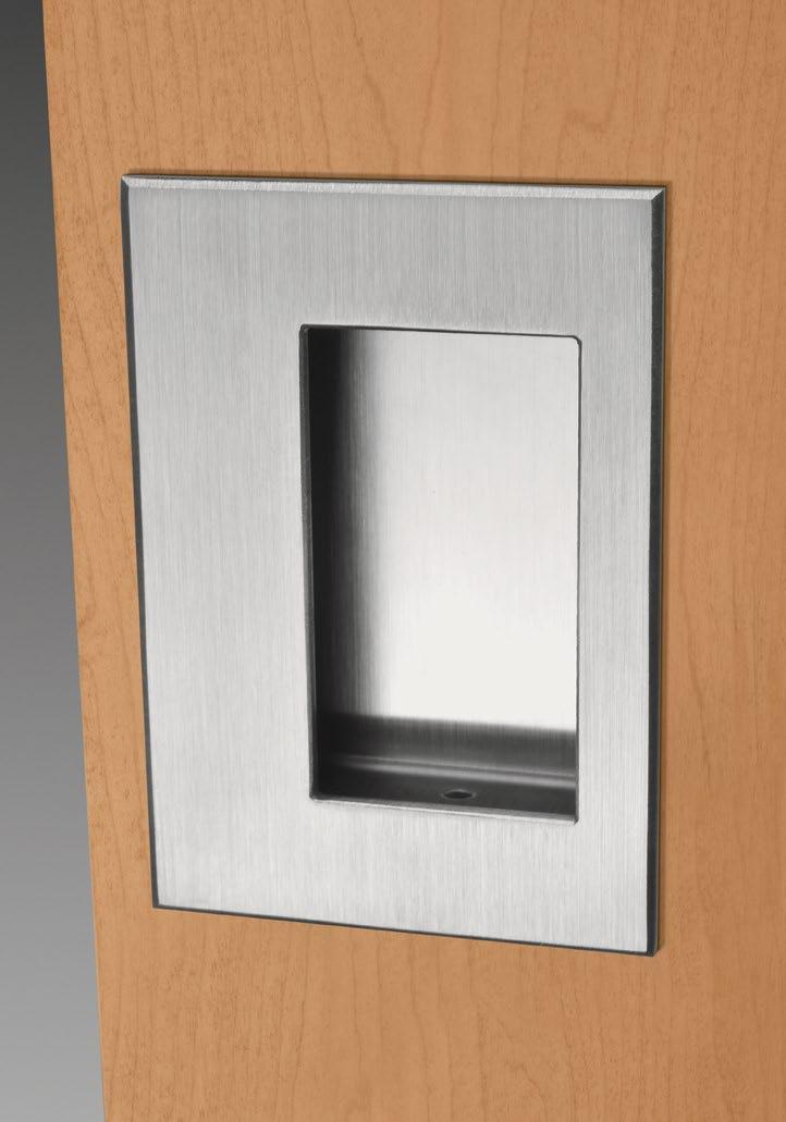 Door Hardware Recessed Flush Pull The simple design of the Rockwood recessed flush door pull features fasteners which are concealed within the stainless steel cup to prevent patient tampering.