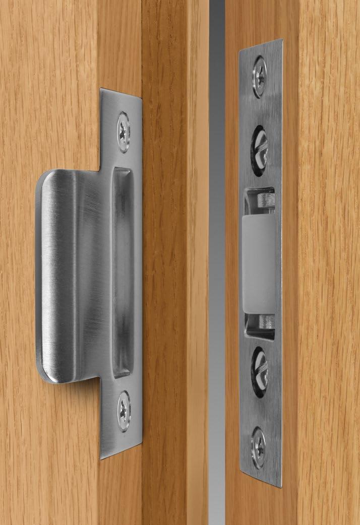 Door Hardware Roller Latch with Strike The durable Rockwood roller latch with strike is easily installed with just four screws. An adjustable solid nylon roller delivers silent operation.