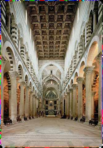 Pisa Cathedral the interior, with rows of columns and