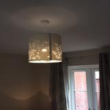 Living Room Lighting Including one cream fabric light shade with cut out floral detail. Bulb tested - working. There are no visible issues or areas of any concern to mention.