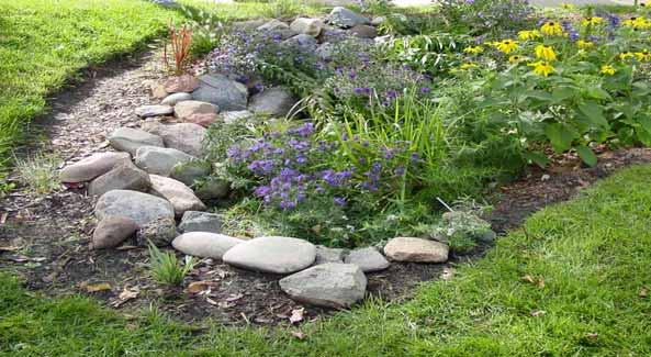 Benefits of Rain Gardens Rain Gardens manage stormwater on site by intercepting and filtering pollutants such as fertilizers and pesticides, and oil and other automobile fluids washed off of