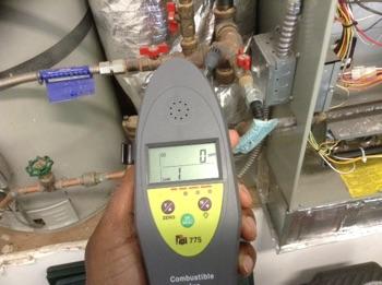 Verification can be provided upon request. Combustible gas leak detector indicates a slight gas leak at the furnace.