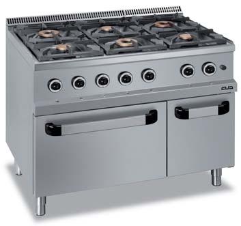 Gas ranges The MAGISTRA 700 gas ranges line comprises models with 2/4/ burners available as freestanding unit, on an open cabinet or with oven (gas static or electric ventilated) or top versions.