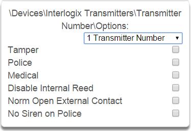 11 Interlogix Transmitters Invert the Output 12 Serial Number Number of the Interlogix Transmitter 13 User Serial number of the Interlogix Device 14 Transmitter Options By default all keyfobs are