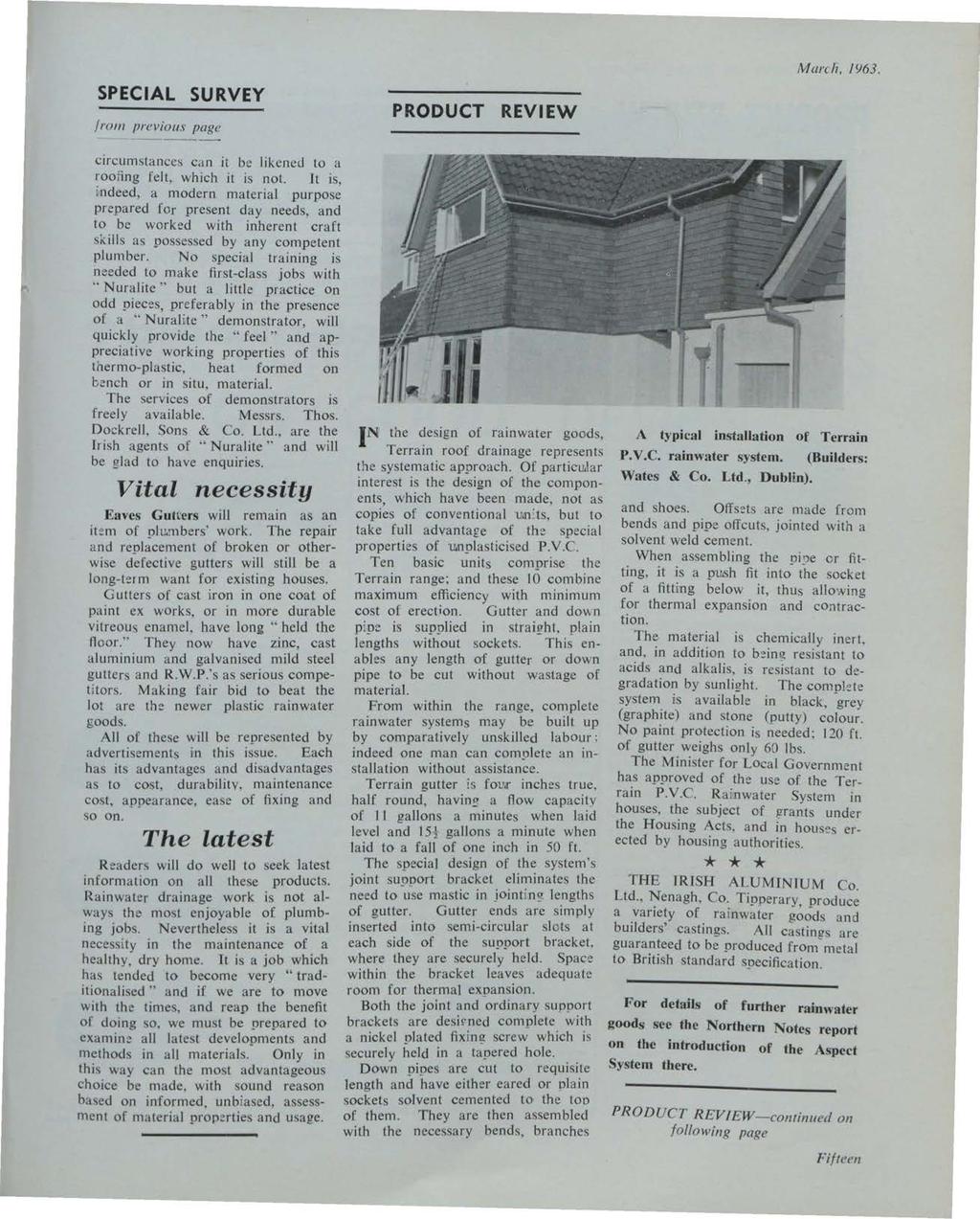 SPECIAL SURVEY /ro111 previous page et al.: The Irish Plumber and Heating Contractor, March 1963 (complete is PRODUCT REVIEW March, IY63.