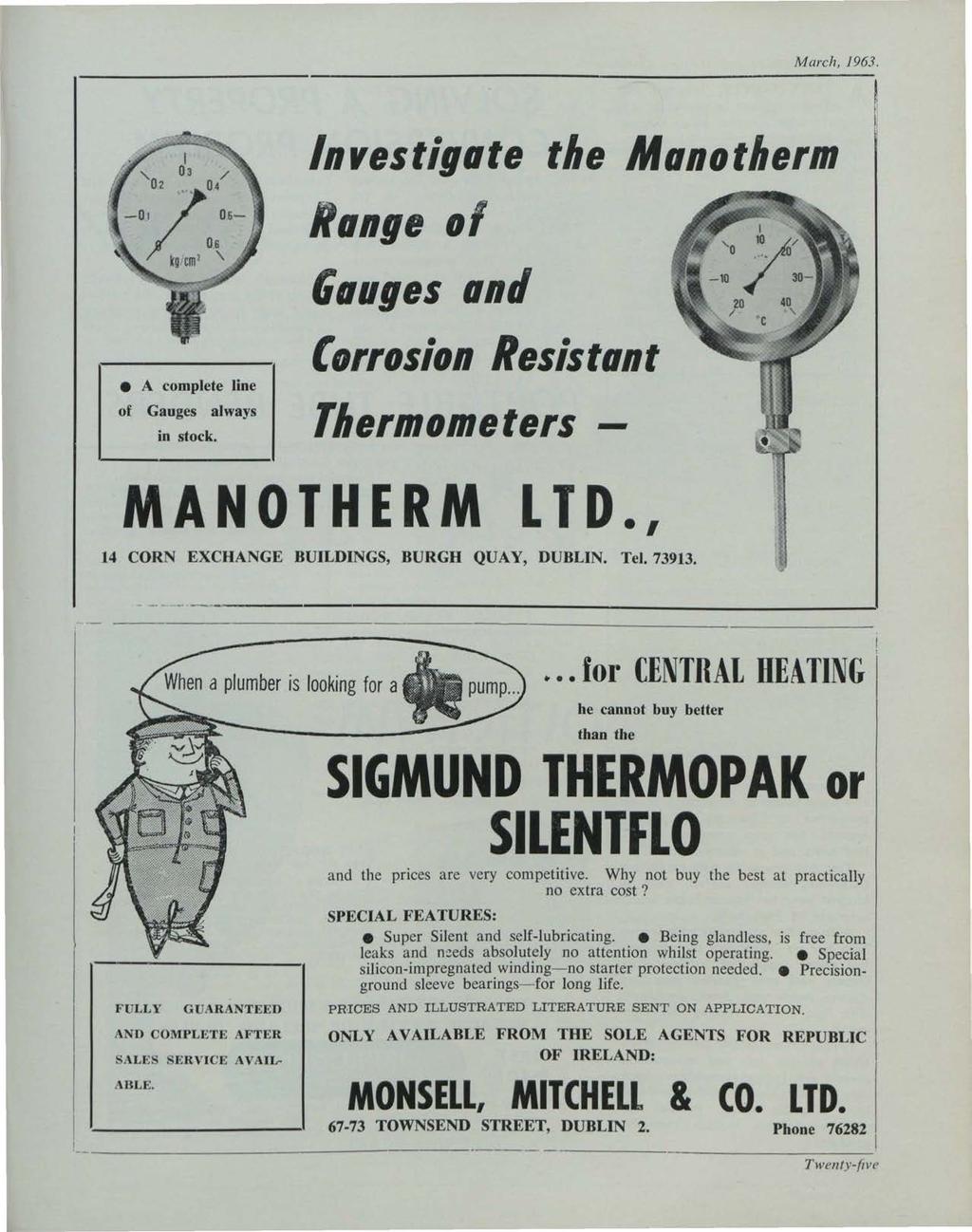 et al.: The Irish Plumber and Heating Contractor, March 1963 (complete is March, 1963. e A complete line of Gauges always in stock.