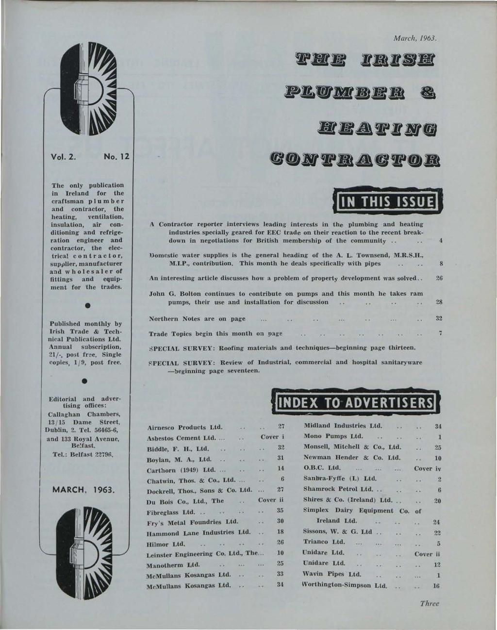 et al.: The Irish Plumber and Heating Contractor, March 1963 (complete is March, 1963. Vol. 2. No.