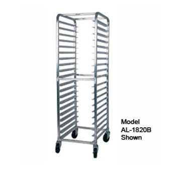 Win-Holt Equipment Group Model AL-1818B Mobile Pan Rack, full height, open sides, with slides for 14"x18" or 18"x26" pans, capacity 18-18" x 26" sheet pans, welded angle-type aluminum frame, end
