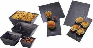 Melamine Faux Slate Bowls & Platters These bowls and platters are manufactured from nearly indestructible melamine for long-lasting reliability in everyday performance.