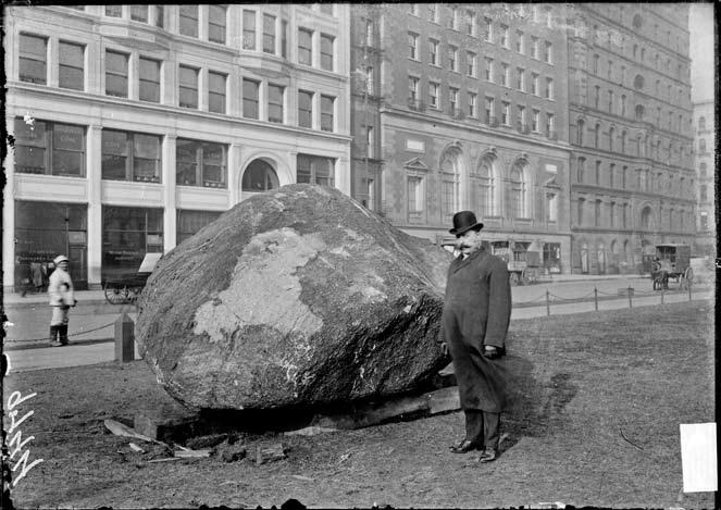 The boulder arrived via the Laurentide Glacier express, which moved approximately one to two feet per year on a trip that lasted over 10,000 years.