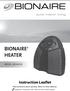 BIONAIRE HEATER. Instruction Leaflet. pure indoor living MODEL: BCH4130. Read instructions before operating. Retain for future reference.