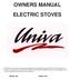 OWNERS MANUAL ELECTRIC STOVES