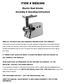ITEM # MEG300. Electric Meat Grinder Assembly & Operating Instructions